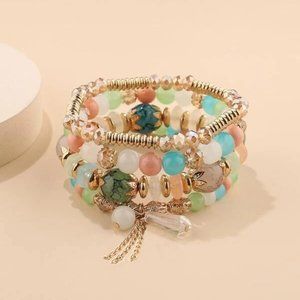 NEW Beaded Bracelet Set Teal Blue Green Stack‎